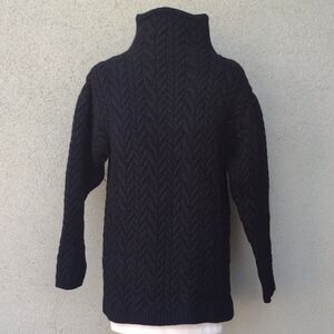 VTG Shrunk Classiques Black Cable Knit Merino Wool Mock Neck Sweater L